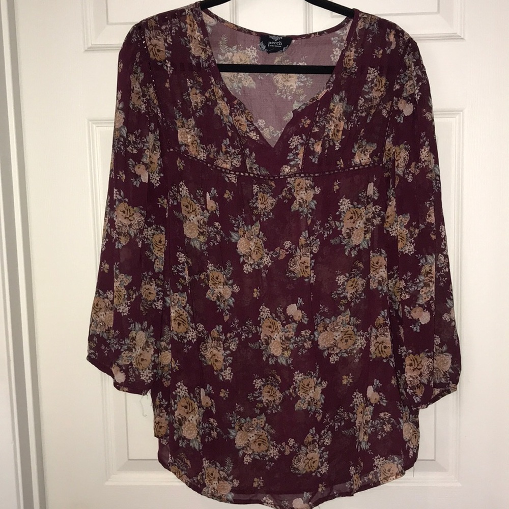 Perch by blu pepper boho chic blouse w/ lace trim